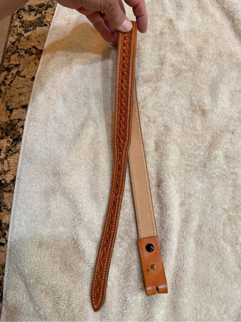 Berkeley’s Custom Leather brand Tan stamped Tooled Leather Belt - never used